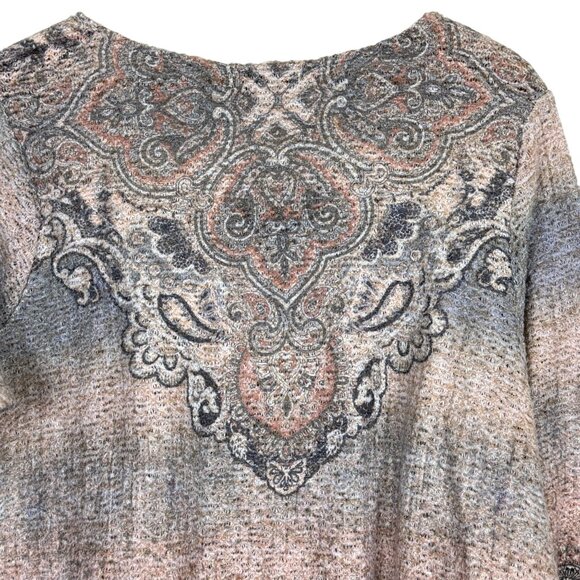 Live & Let Live Womens 1X Boho Print Knit Tunic Top Lace Detail Contrasting Hem - Picture 9 of 12